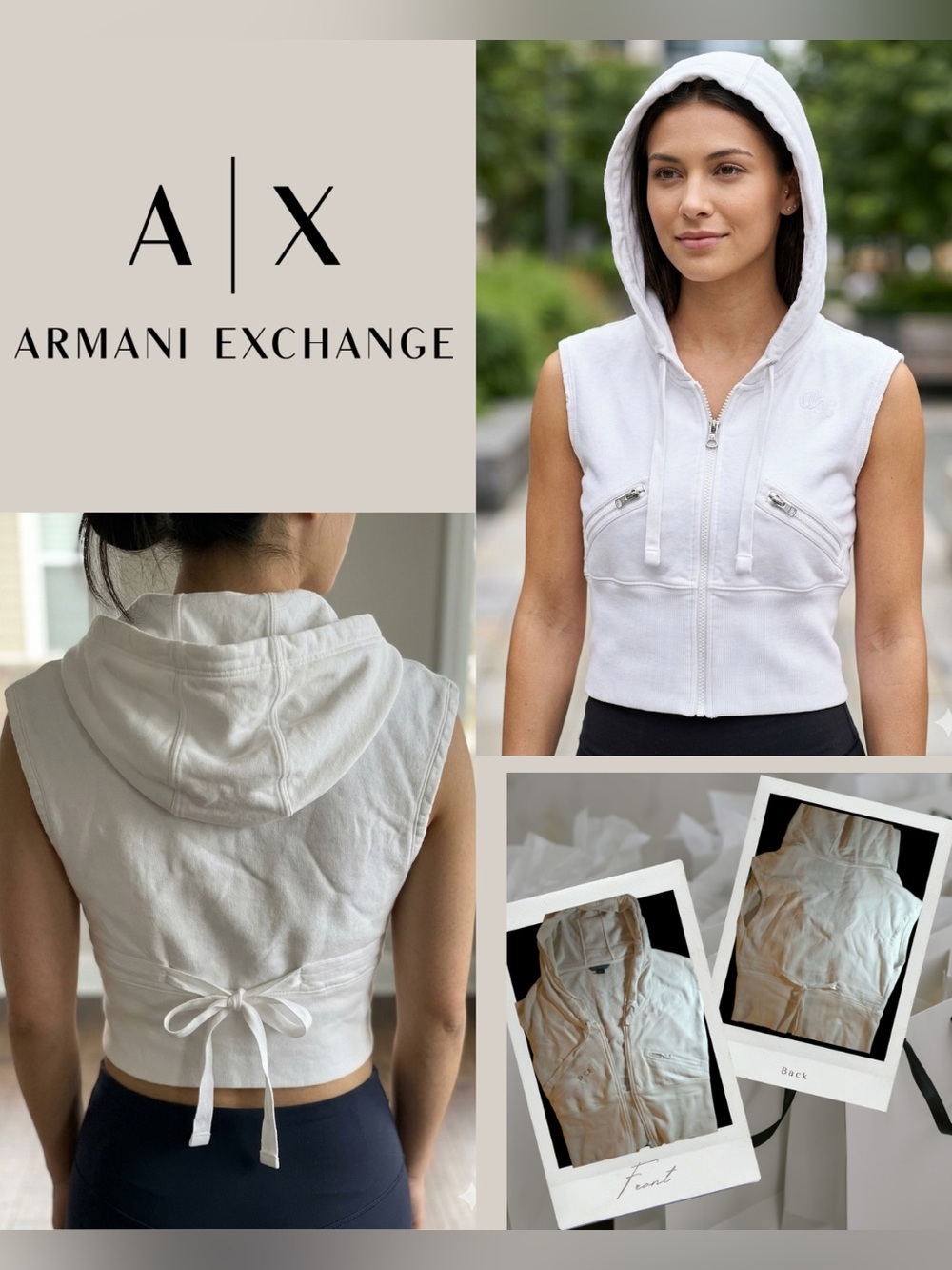 A|X Armani Exchange White Sleeveless Hooded Vest Zip Up Size M